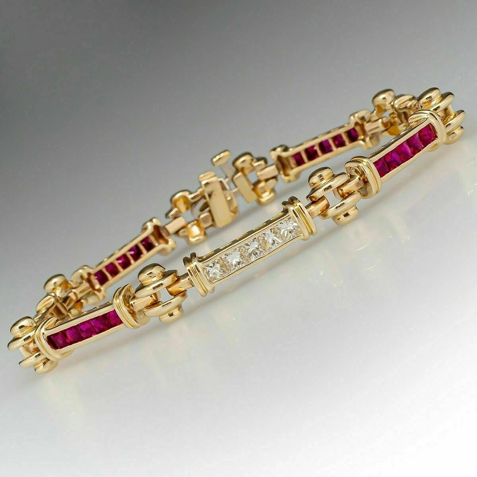 11.5Ct Princess Cut Lab Created Diamond Women's Bracelet 14K Yellow Gold Over - Image 4 of 4