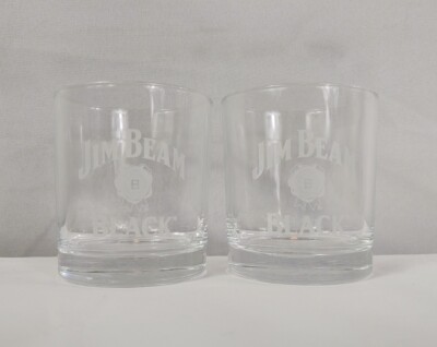 Jim Beam Black Set Of 2 Rocks Glasses Drink Smart Alcohol Barware Advertising 