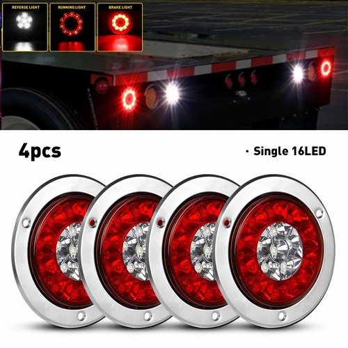 4inch Round Red White 16-LED Truck Trailer Brake Stop Turn Signal Tail Lights - Picture 12 of 15
