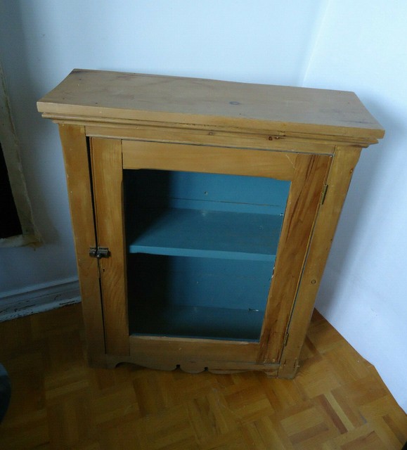 VTG PRIMITIVE RUSTIC WOOD PINE GLASS DOOR FARMSTEAD DISTRESSED