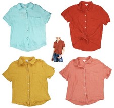 Self by Self Esteem Relaxed Fit Button Front Short Sleeve Juniors Top NWT