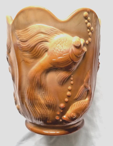 Vintage Fenton Atlantis Koi Fish Chocolate Slag Glass Vase