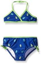 Tommy Bahama Girls' Pineapple Two Piece Bikini Swimsuit, Navy, 4