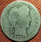 1901 O Barber Quarter 25C Silver Coin Better Date