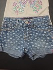 Girls Sz 2T Denim Heart Cuffed Shorts With Tie Butterfly Top — photo 2