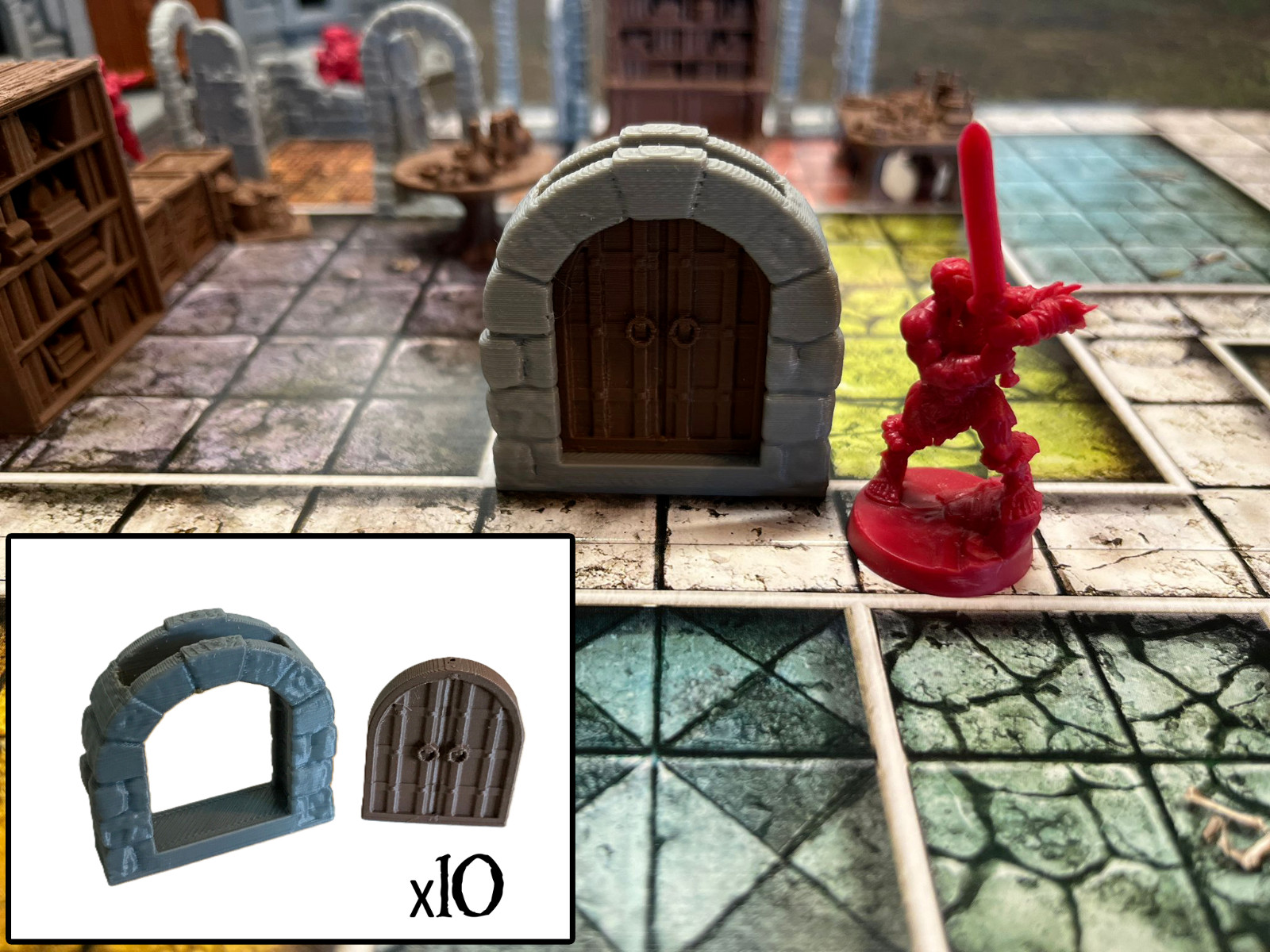Puertas dobles Dungeon x 10 con puerta extraíble - 50 mm x 50 mm - HeroQuest - RPG