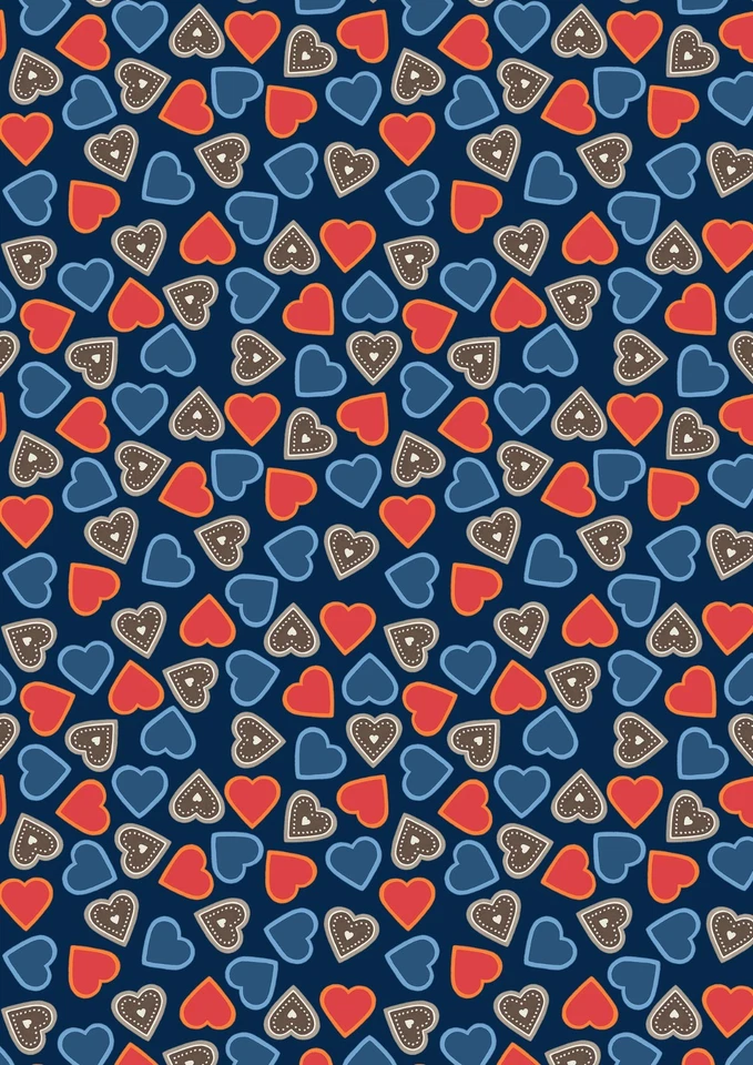 Cotton fabric Tontem hearts red and blue Lewis & Irene half metre Xmas