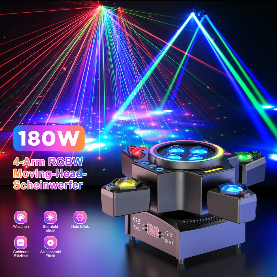 180W Beam 4 brazos de luz láser Moving Head RGBW DMX BEE-EYE DJ disco efecto de luz - Imagen 2 de 4