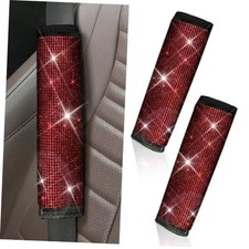 2PCS Bling Car Seat Belt Covers, Rhinestone Crystal Vehicle Seat Strap Red
