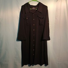 Dennis Basso Black Button Down Shirt Dress Long Sleeve Midi Pocket Detail