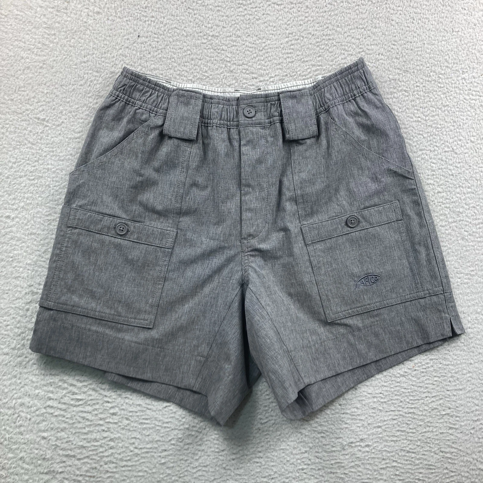 AFTCO Original Fishing Shorts Men 30 Charcoal Grey Cargo Pocket Nylon Fish M01