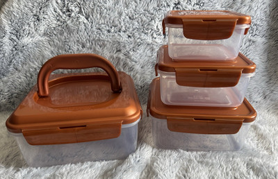 LocknLock 4 Piece Nestable Square Storage Set COPPER largest w/ handle - NEW