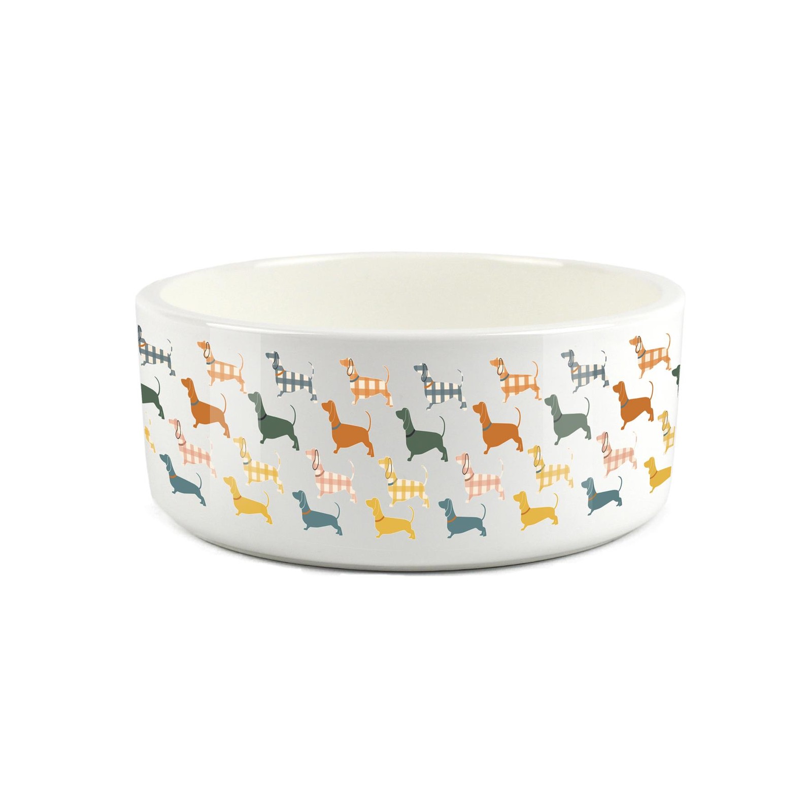 Gingham Dachshunds Pet Bowl - Large Ceramic Food/Water Dish Gift for Dogs