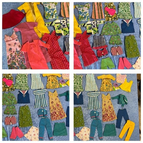 Vintage Mattel Barbie 1970s Mod Lot 35pc Homemade Cut Sew Fabric Panel Outfits