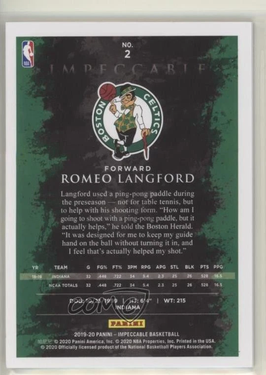 2019-20 Panini Impeccable Holo Silver /25 Romeo Langford #2 Rookie RC - Image 2 of 2