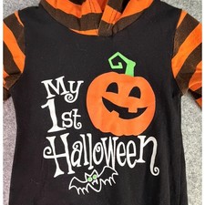 Kids Halloween Pumpkin Costume Baby Romper Hooded Black Orange Stripes