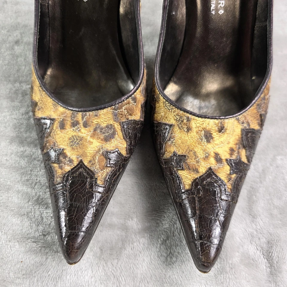 Zapatos de salón Donald J Pliner de alta costura para mujer talla 6 marrón leopardo punta Italia Foto 3 de 4