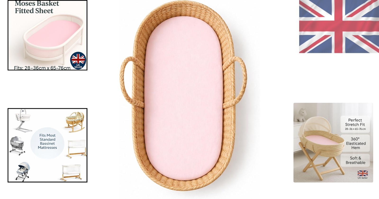 Lenzuolo con angoli in cotone rosa elasticizzato Moses Basket - Perfetto per il comfort del bambino foto 2