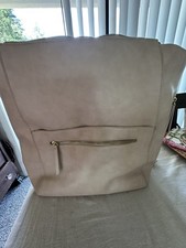 FAWN Square Backpack Diaper Bag Tan Faux Leather Gold Tone Hardware