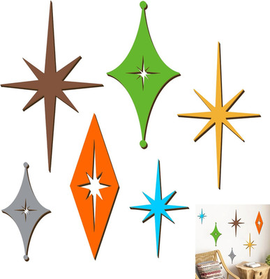 6 Pcs Wooden Star Wall Decor Colorful Starburst Walls Art Mid Century Modern Wal