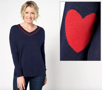 Studio Park x Amy Stran V-Neck Heart Sleeve Sweater , Navy sz 2X a630700