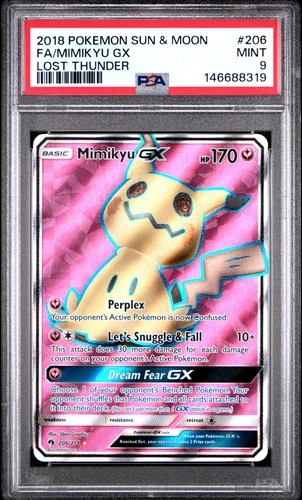 2018 POKEMON SUN & MOON LOST THUNDER #206 FULL ART/MIMIKYU GX PSA 9