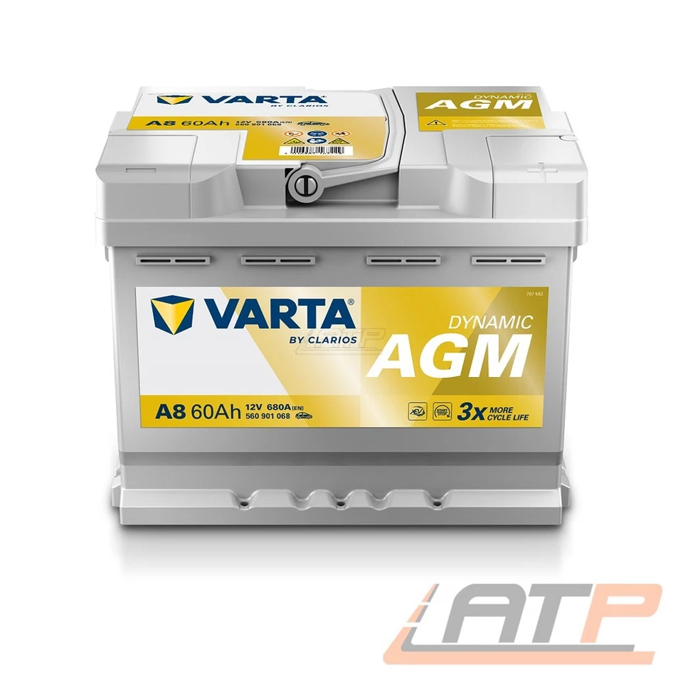 VARTA AUTOBATTERIE DYNAMIC AGM 60Ah STARTERBATTERIE 680A A8 + 10g POL-FETT - Bild 2 von 4