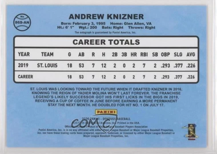 2020 Panini Donruss Retro 1986 Signatures Red /99 Andrew Knizner #86S-AN Auto - Image 2 of 2