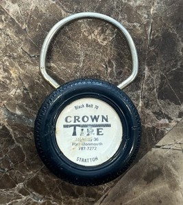 Vintage CROWN TIRE Route 36 Port Monmouth NJ Advertising Key Chain Ring