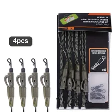 Ready Tied Carp Leadcore Leaders 70cm Set of 4 with Hybrid Lead Clips UK