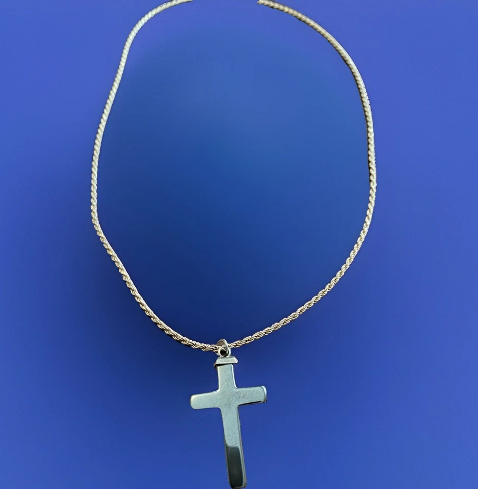 复古 20 世纪 90 年代项链 20 英寸意大利 925 纯银绳链 Hermatite Cross Pend — 第 2/4 张图片