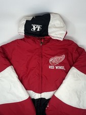 Vintage Detroit Red Wings Logo Athletics Zip Hooded Puffer Jacket XL