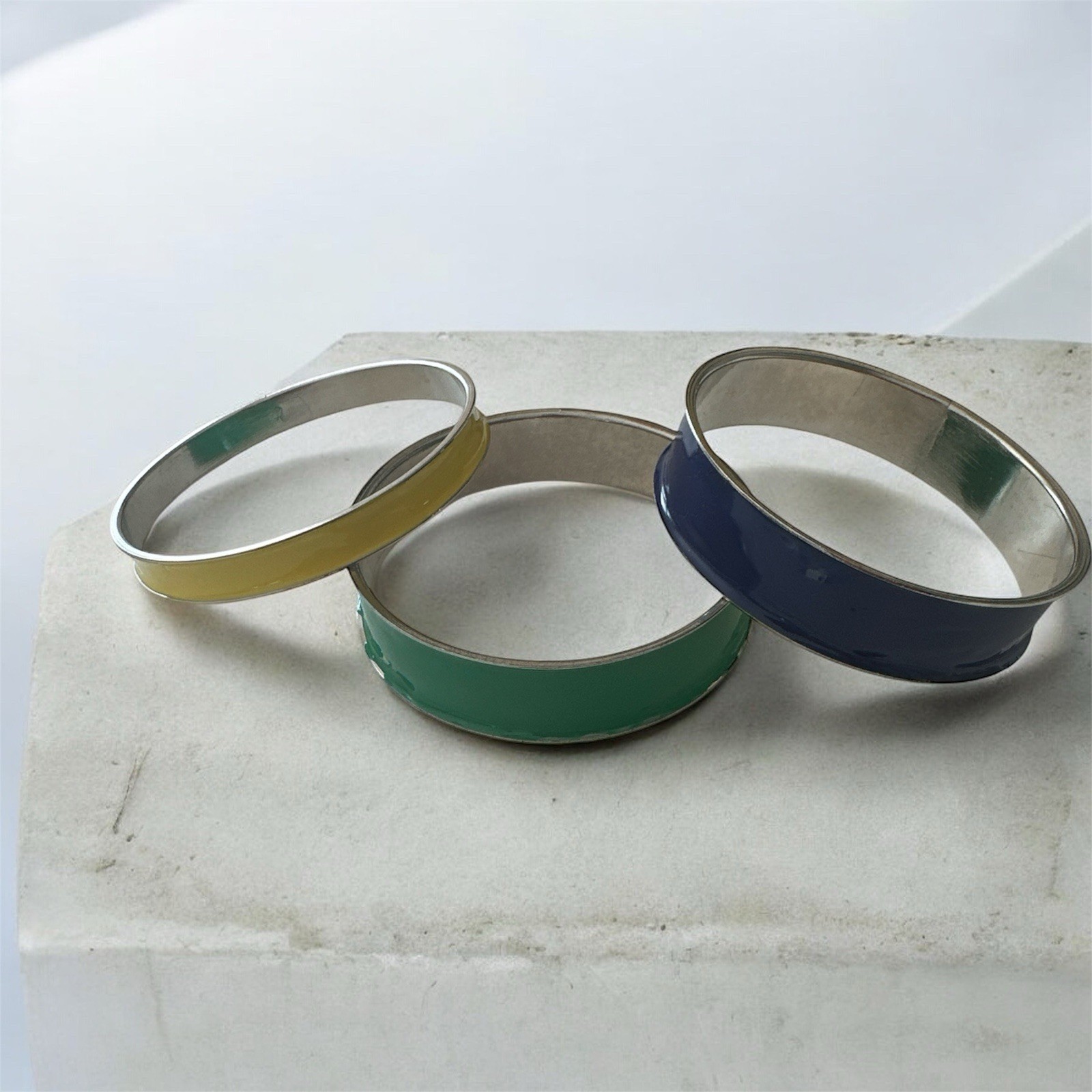 VIntage Enamel Stackable SilverTone Bangle Bracel… - image 6