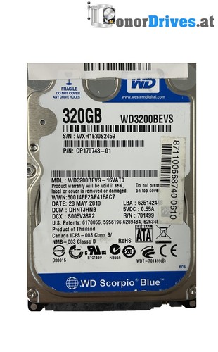 Western Digital WD3200BEVS-16VAT0 - 320 GB - SATA - PCB 2060-701499-005 Rev. A*