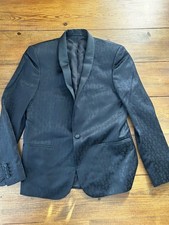 The Kooples Paris Black Wool Satin jacket Formal Coat Paisley Fitted Slim Sz 40