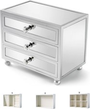 3-Layer Mirrored Glass Jewelry Box Large Capacity Women's Storage Box 