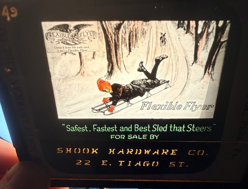 Flexible Flyer Sled Advertisement, Vintage Glass Lantern Slide, Philadelphia