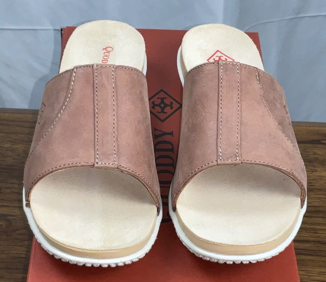 SAOLA QUODDY Nina sandalo donna pelle marrone slide avorio suola comoda 9 nuovo con scatola