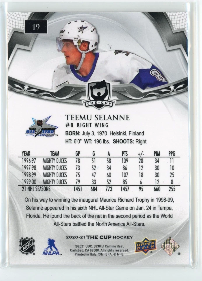 2020-21 Upper Deck The Cup #19 All Star Team Teemu Selene Base /249 HOF - Image 2 of 2