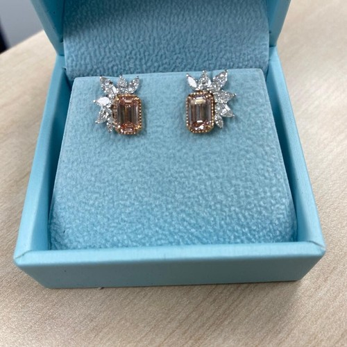 IGI 3.20 TCW Emerald Lab Grown Fancy Intense Pink Diamond Cluster Earrings 14k - Picture 15 of 16