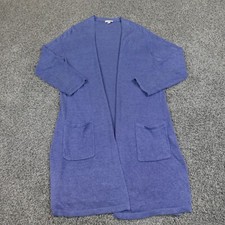 J Jill Cardigan Womens S Blue Linen Blend Knit Duster Open Sweatshirt Sweater