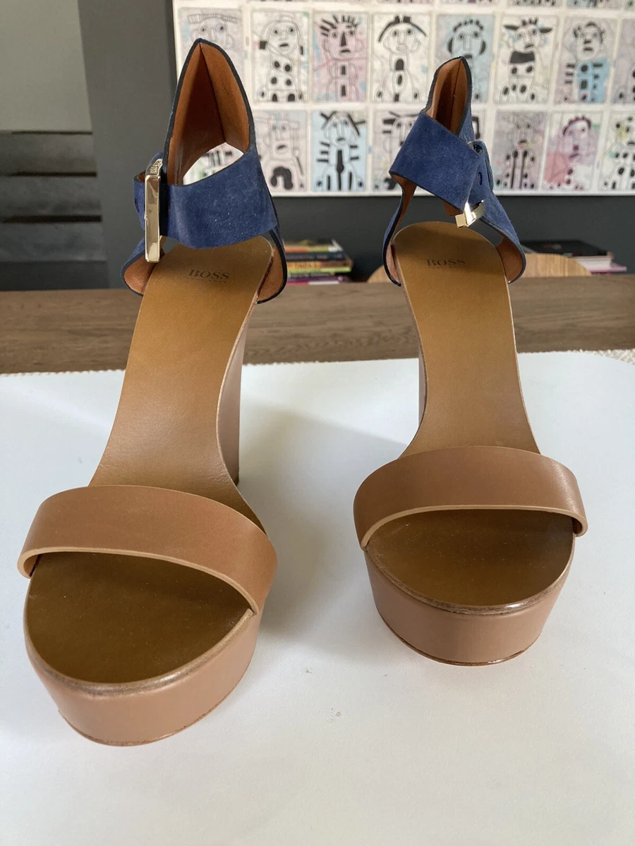HUGO BOSS Samoha Navy Brown Women s Platform Sandals Brand New w