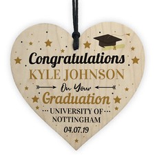 Congratulations Wood Heart Personalised Graduation Gift Leaving Uni Son Daughter
