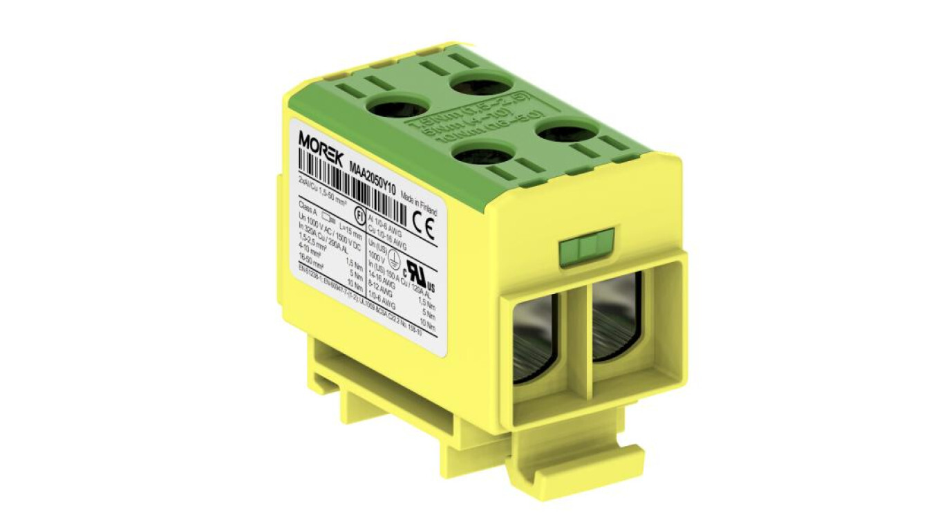 OTL50-2 connector, yellow-green color 2xAl/Cu 1.5-50mm2 1000V Universal t /T2UK