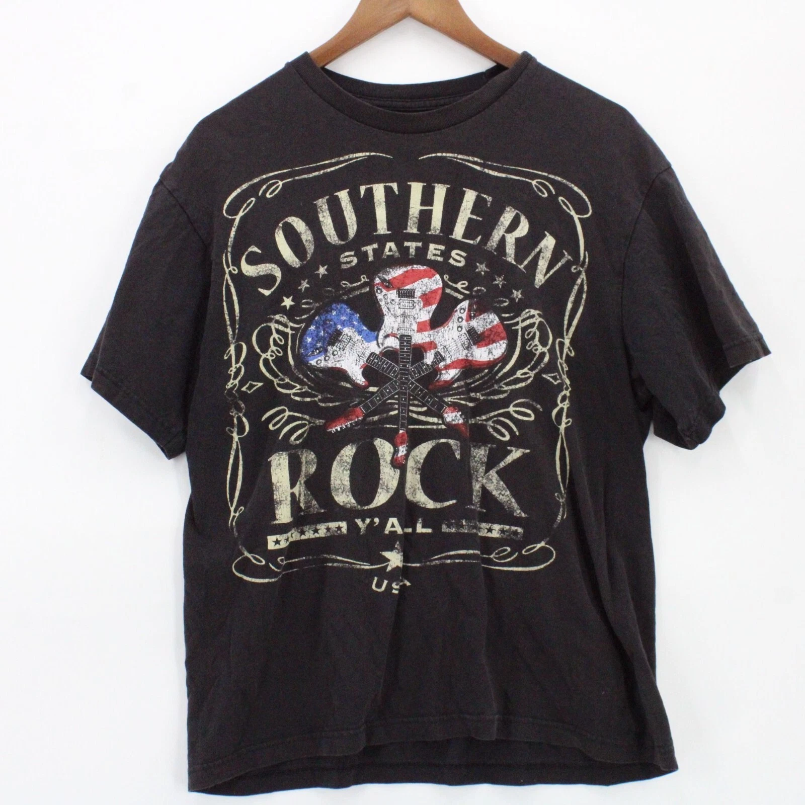 Vintage Southern Rock & Roll Shirt Mens Black Short Sleeve Big Logo Graphic M