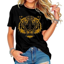 Stylish Black T-Shirt with Bold Golden Tiger Graphic Casual-All-cotton