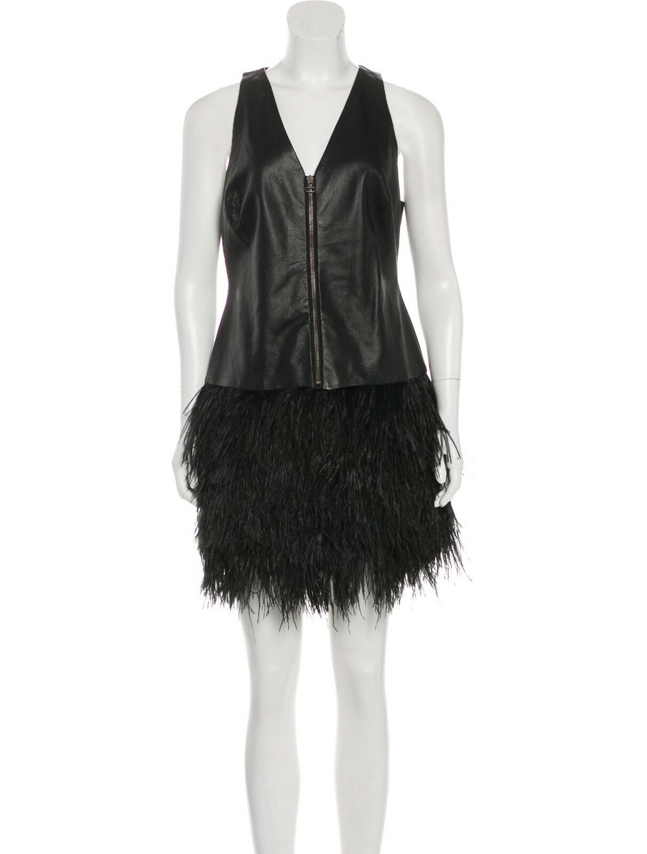 chinese dress ladies Satin Surplice Dress with Feather Trim Hem main image 0