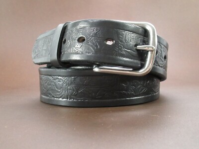 Yoder Leather Belt, 1.50'', Black, Embossed, 32'' long, 1/4'' (Y DB)