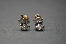 14K Solid Yellow Gold Small Turtle Screw Back CZ Earrings. Women Children Baby