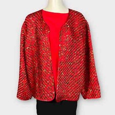 Chico's L Woven 100 Silk Jacket Red Multicolor